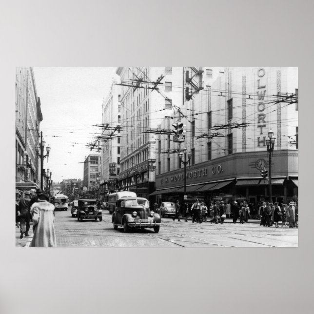 Seattle, WA Street Scene Downtown Photograph Poster (Front)