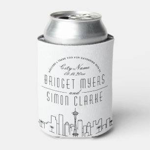 Seattle, WA Stylized Skyline Wedding Can Cooler