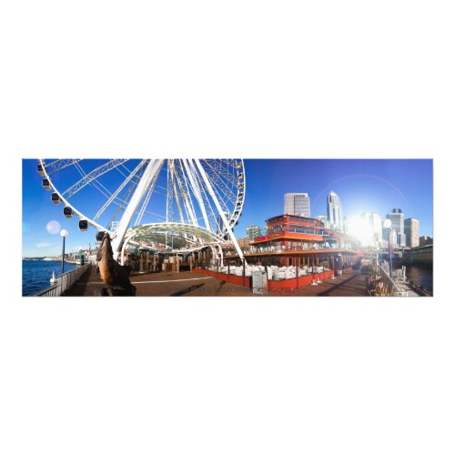 Seattle  WA  Sunny Pier  the Big Wheel  36x12 Photo Print