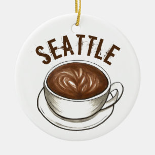 Seattle WA Washington Coffee Cup Latte Ceramic Ornament