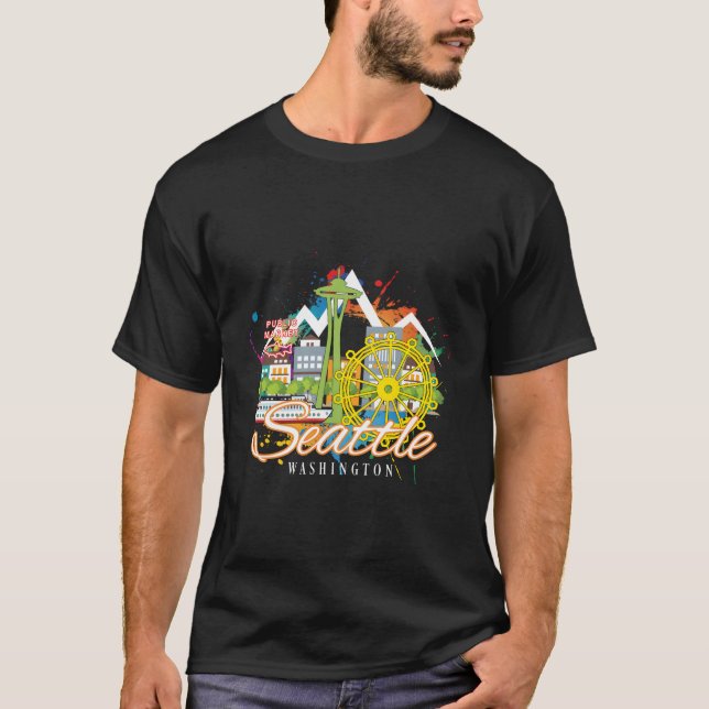 Seattle Wa Washington Novelty Space Needle Skyline T-Shirt (Front)