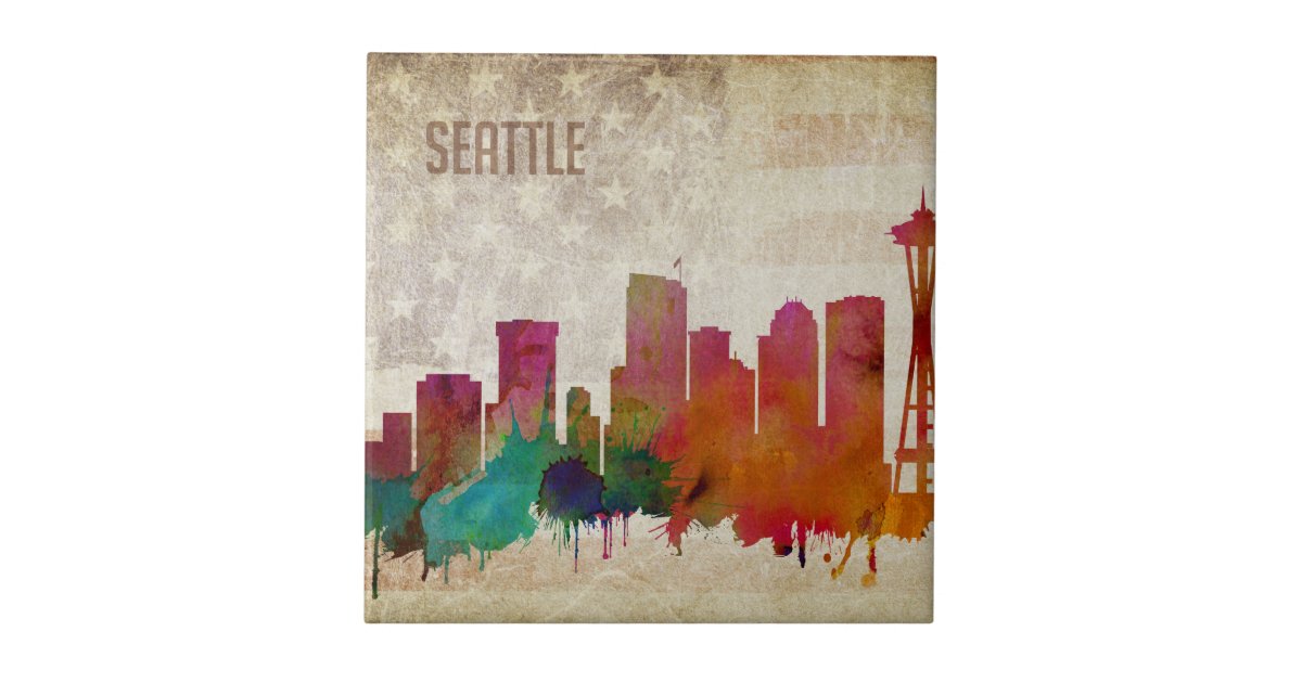 Seattle Wa Watercolor City Skyline Ceramic Tile Zazzle Com