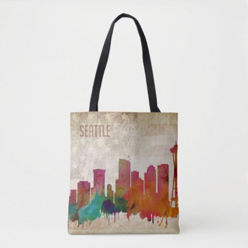 Seattle WA  Watercolor City Skyline Tote Bag