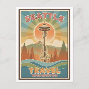 Seattle, Washington AI-Gen Psychedelic Travel Postcard