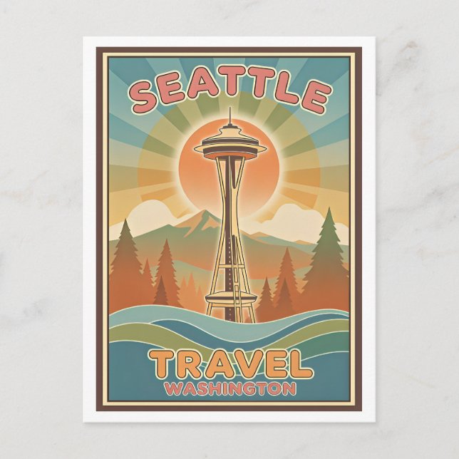 Seattle, Washington AI-Gen Psychedelic Travel Postcard (Front)