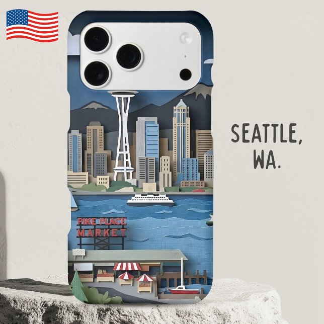 Seattle Washington America Layered Paper Art iPhone Case (Creator Uploaded)