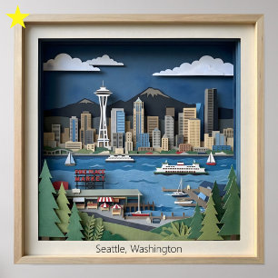 Seattle Washington America Layered Paper Art Poster