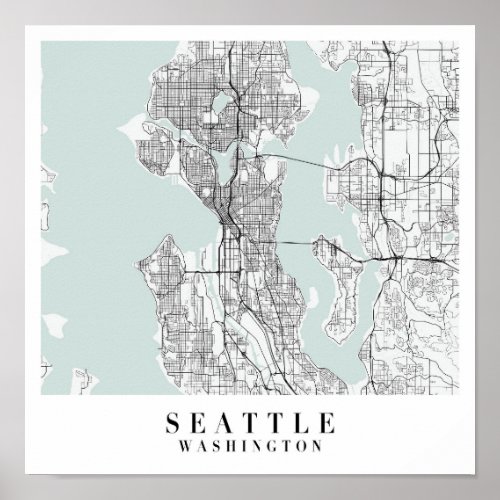 Seattle Washington Blue Water Street Map Poster