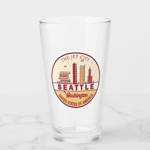 Seattle Washington City Skyline Emblem Glass