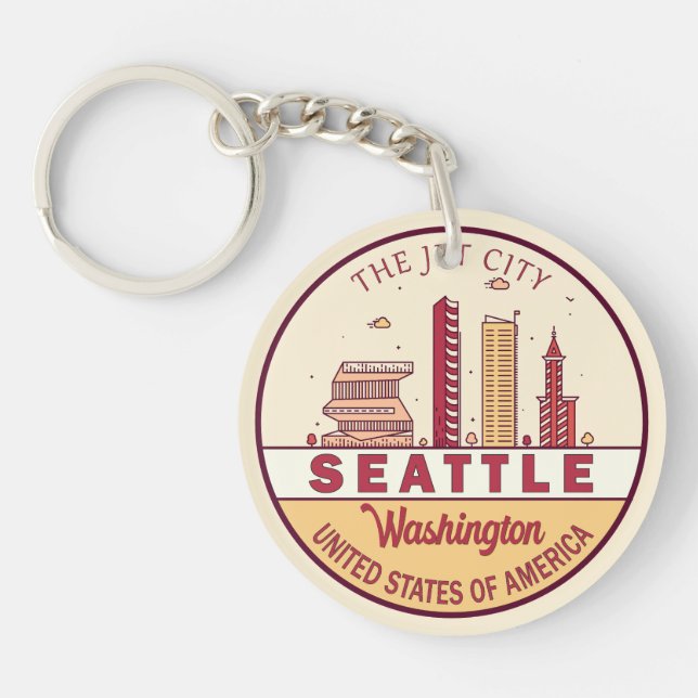 Seattle Washington City Skyline Emblem Keychain (Front)