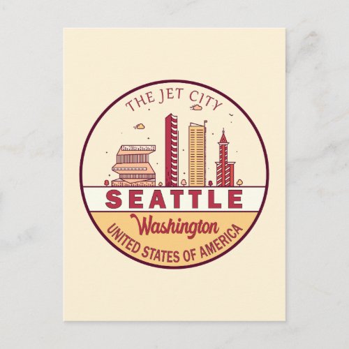 Seattle Washington City Skyline Emblem Postcard