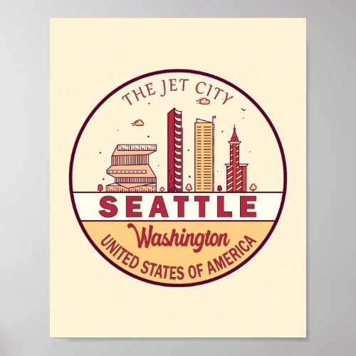 Seattle Washington City Skyline Emblem Poster