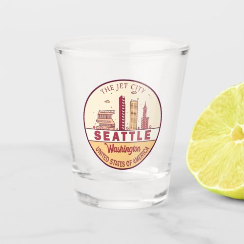 Seattle Washington City Skyline Emblem Shot Glass