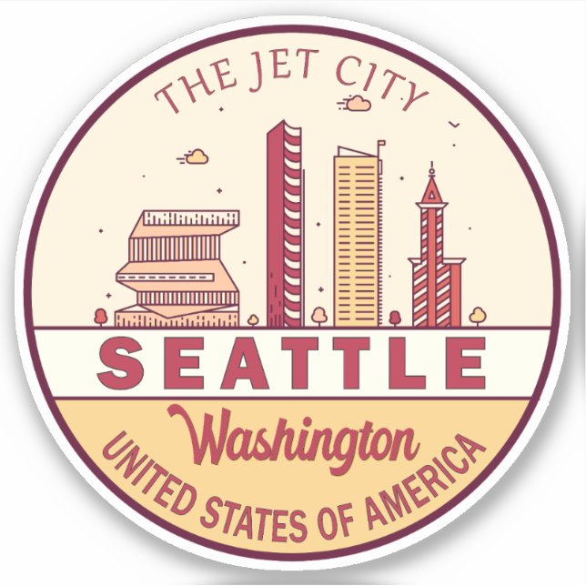 Seattle Washington City Skyline Emblem Sticker (Front)