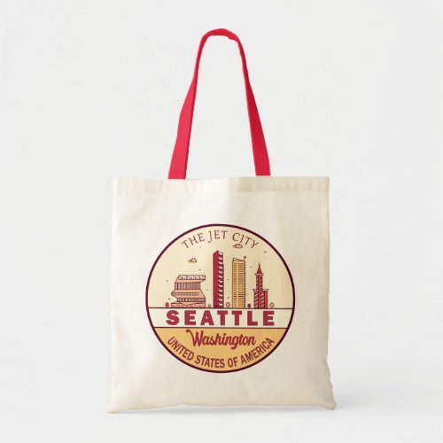 Seattle Washington City Skyline Emblem Tote Bag