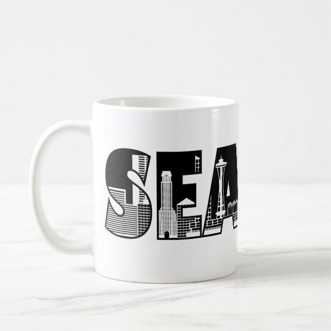 Seattle Washington City Skyline Silhouette Mug (Left)