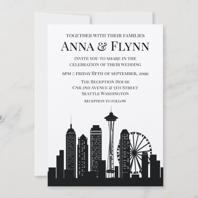 Seattle Washington City Skyline Wedding Party Invitation (Front)