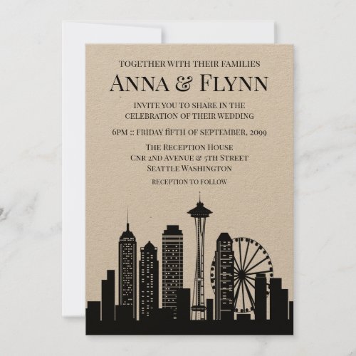 Seattle Washington City Skyline Wedding Party Invitation