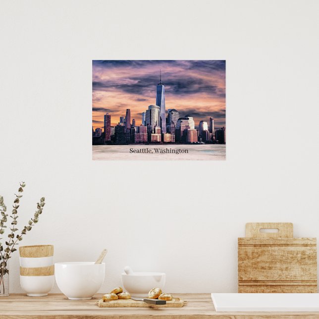 Seattle, Washington Cityscape, Labeled, Poster (Kitchen)