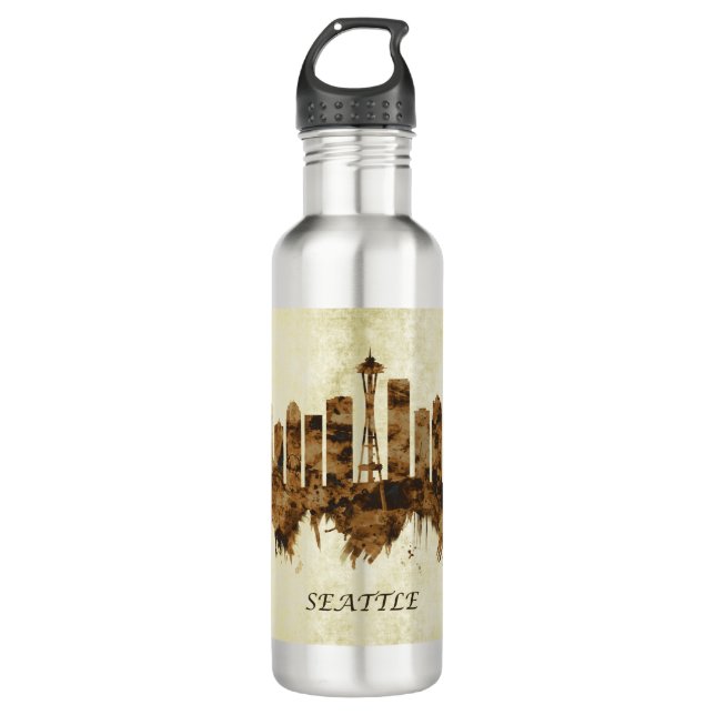 Seattle Washington Cityscape Stainless Steel Water Bottle (Front)