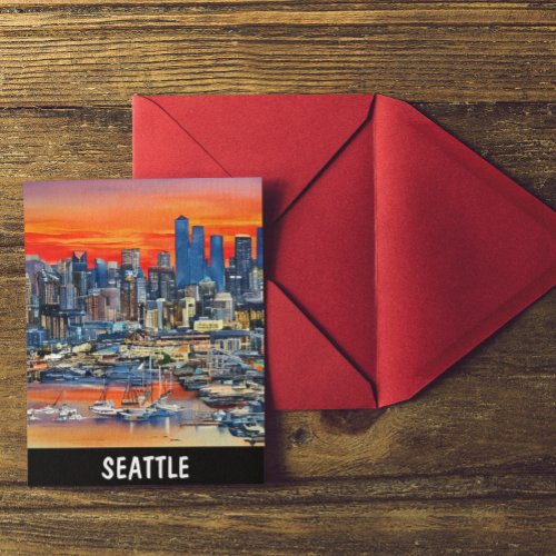 Seattle Washington Cityscape Sunset Postcard