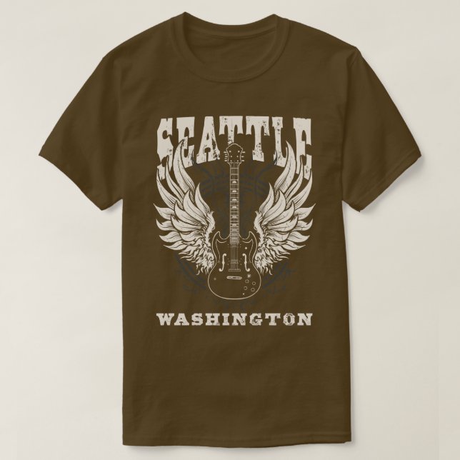 Seattle Washington Distressed Guitar Angel Wings M T-Shirt (Design Front)