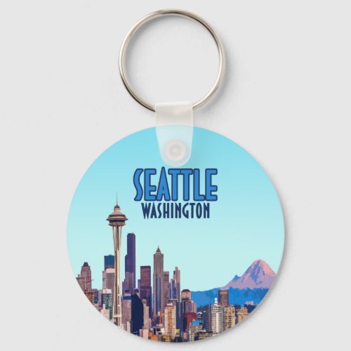 Seattle Washington Downtown Mount Rainier Vintage Keychain