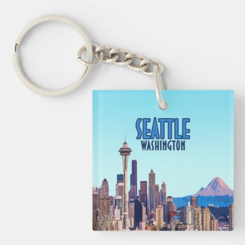 Seattle Washington Downtown Mount Rainier Vintage Keychain