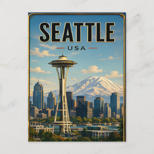 Seattle Washington Emerald City Mountain Scene Postcard
