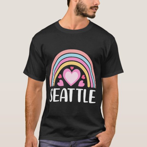 Seattle Washington for Women Rainbow Hearts T_Shirt