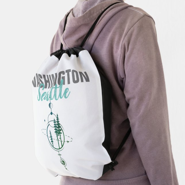 Seattle Washington Geometric Trees Drawstring Bag (Insitu)