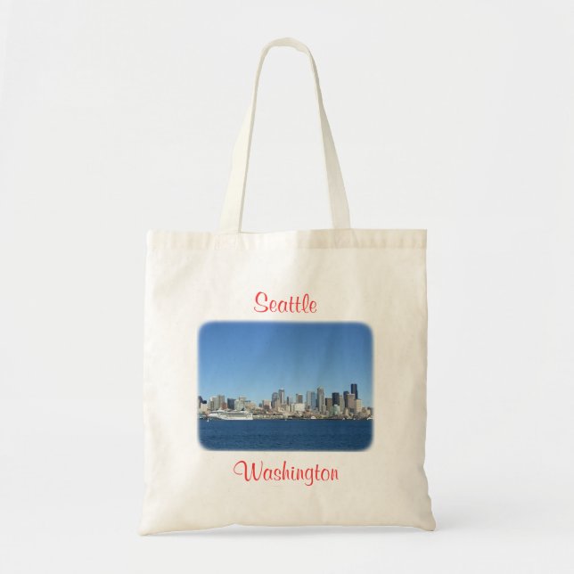 Seattle Washington  Harbor Skyline Budget Totebag Tote Bag (Front)