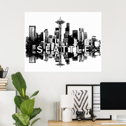 Seattle Washington in black and white Poster
