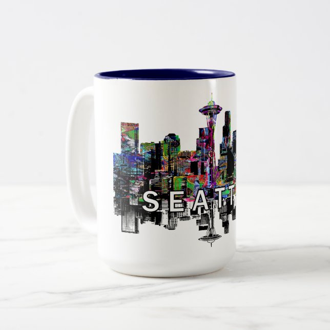 Seattle, Washington in graffiti Two-Tone Coffee Mug (Front Left)