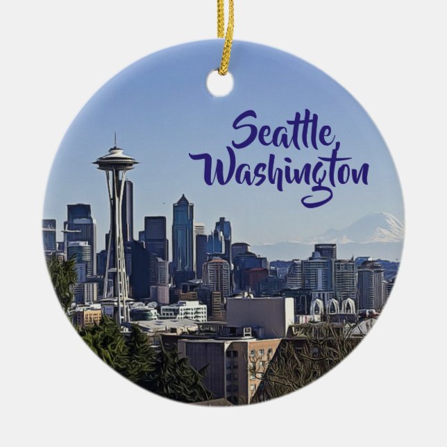 Seattle, Washington Keepsake Souvenir Christmas Ceramic Ornament (Front)