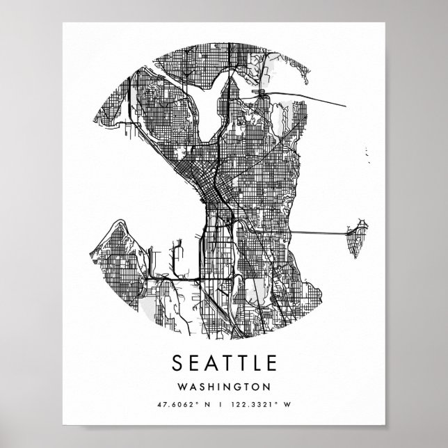 Seattle Washington Minimal Modern Circle Street Ma Poster (Front)