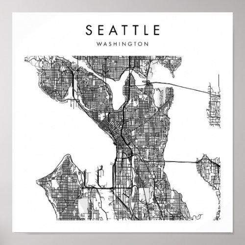 Seattle Washington Minimal Modern Street Map Poster