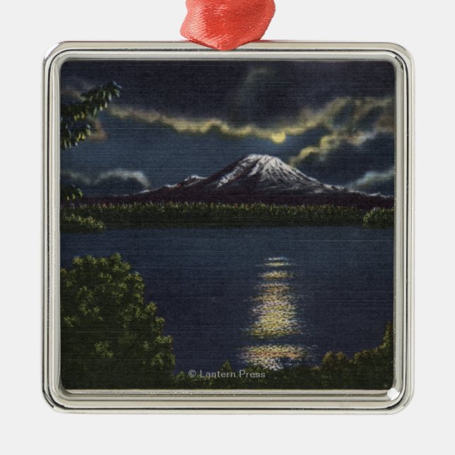 Seattle, Washington - Moonlit View of Mt. Metal Ornament (Front)