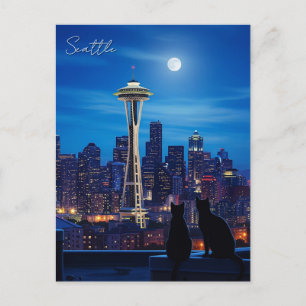 Seattle Washington Night Postcard