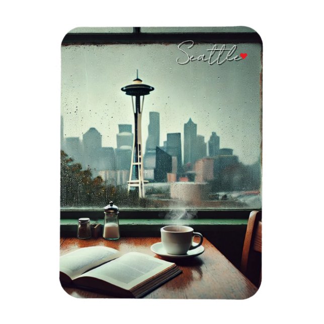 Seattle Washington Rain Love Coffee Magnet (Vertical)