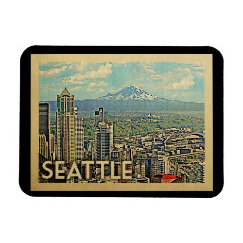 Seattle Washington Rainier Skyline Vintage Travel Magnet