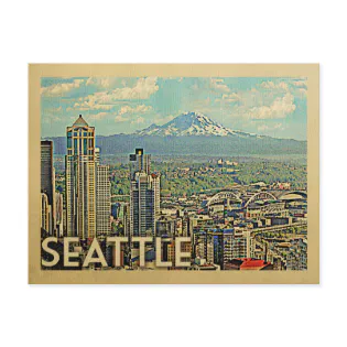 Seattle Washington Rainier Skyline Vintage Travel Postcard