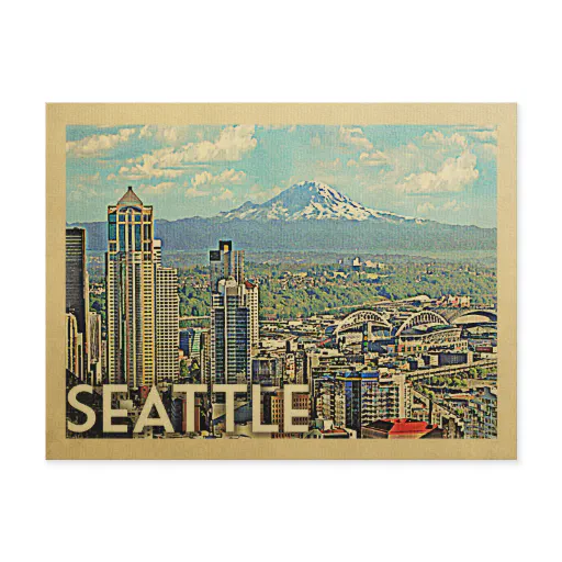 Seattle Washington Rainier Skyline Vintage Travel Postcard