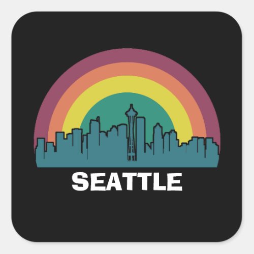 Seattle Washington Retro Sunset Cityscape Square Sticker