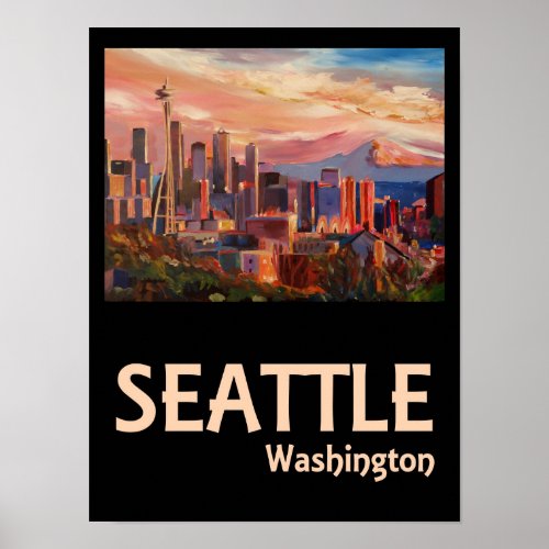 Seattle Washington Retro Travel Poster