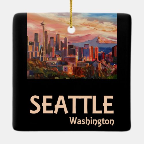 Seattle Washington Retro Travel Poster Ceramic Ornament