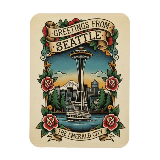 Seattle Washington Retro Vintage Magnet (Vertical)