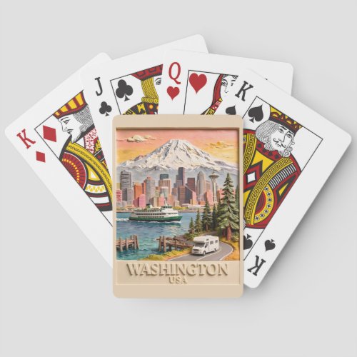 Seattle Washington Road Trip Textured City Skyline Poker Cards
