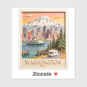 Seattle Washington Road Trip Textured City Skyline Sticker