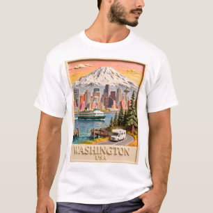Seattle Washington Road Trip Textured City Skyline T-Shirt